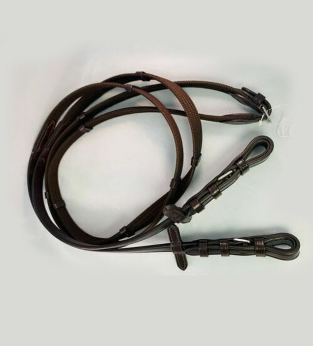 Super Grip Continental Leather Web Reins Black Brown-Full Size
