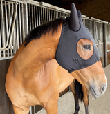Lycra Racing Hood with Padded Ears For Horse - Red and Black