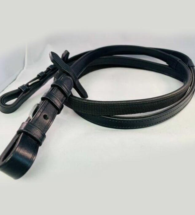 Leather Half Rubber Show Half Lined Reins Black Brown-Full Size