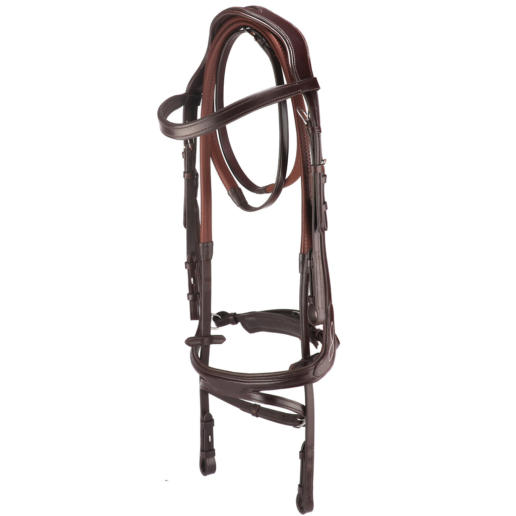 thumbnail image 2 of FSS German Black Padded Rolled Leather Dressage Bridle Reins – Poll Crank, Comfort, Full/Cob Sizes, Made In UK 2 of 4