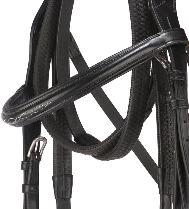 Premium Leather Fancy Bridle With Flash Noseband & Free Rubber Reins