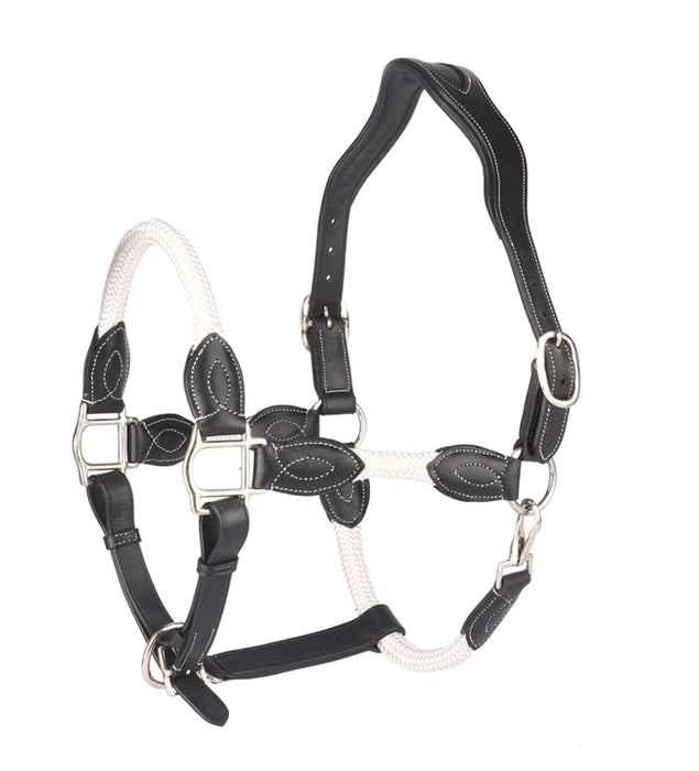 PREMIUM LEATHER, ROPE HALTER BLACK BROWN COB FULL-4125